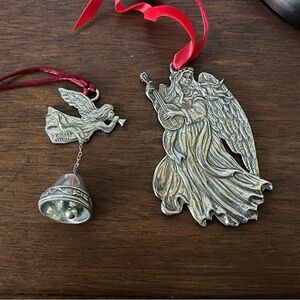 Seagull Pewter Co Angel Bell Ornament & Reed Barton Angel Mandolin Lot of 2 VTG